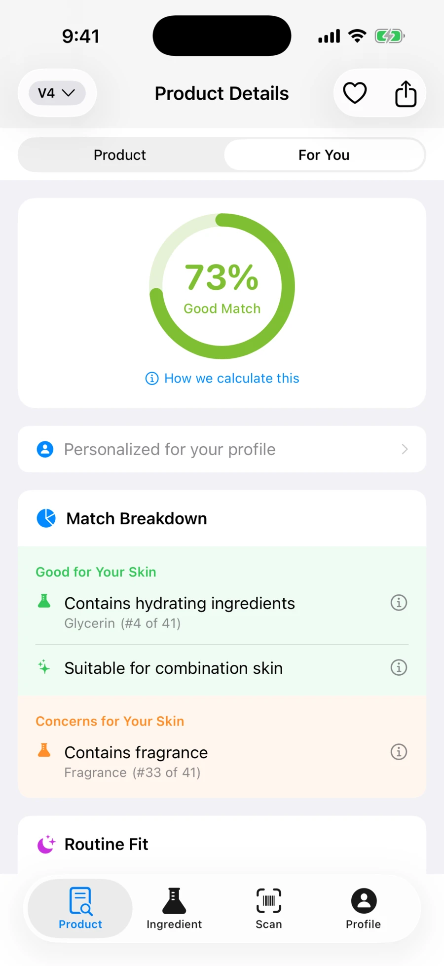 Celeiq For You tab: how a product matches your profile
